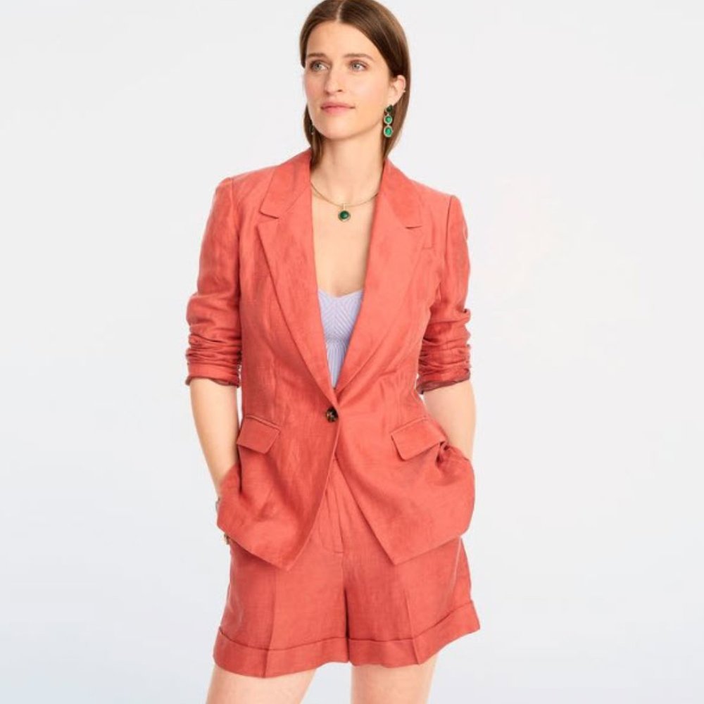 J Crew Willa Linen Cupro Blazer Size 10 Coral